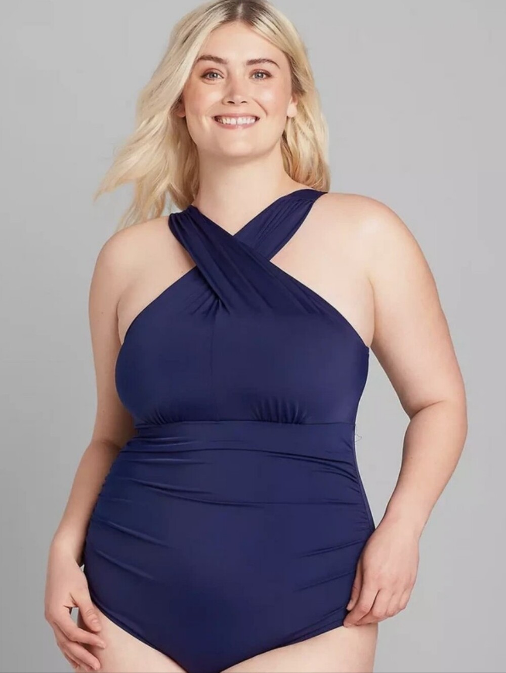 Navy Crisscross Halter One-Piece Swimsuit